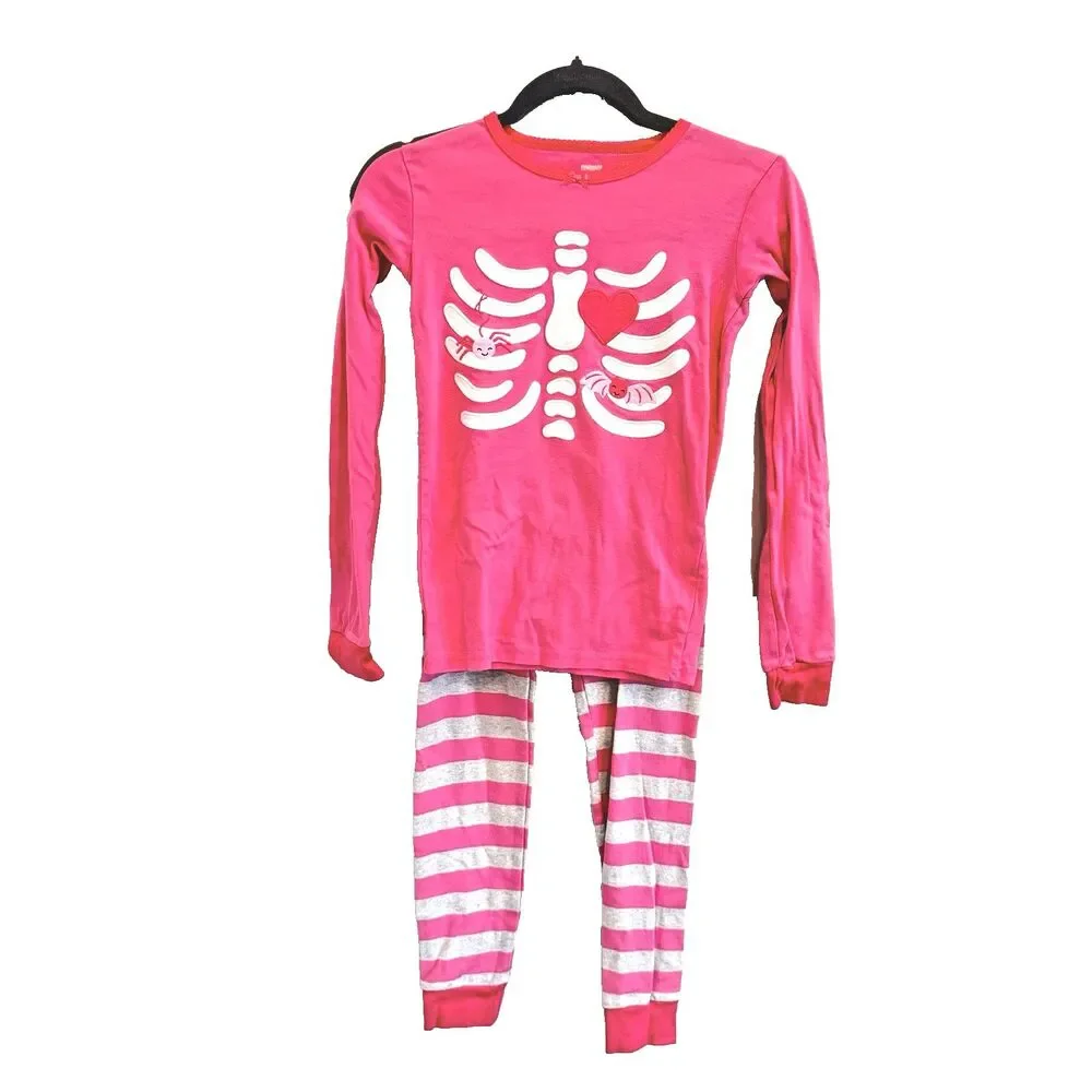 Gymboree Pajamas Girls 12 Pink Gymmies Pjs Halloween Skeleton Spider Fall Bones